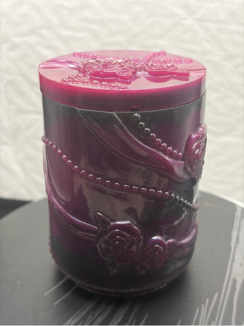 Purple Decorative Jewelry Canister with Rose Motif